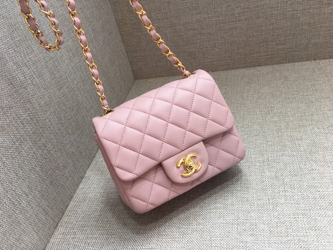 Mini Classic Flap Lambskin Bag A01115 Pink Purple/Gold